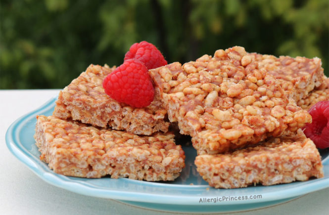 Nut free, Dairy free, Seed free - Raspberry Soy Butter Rice Crispy Treats