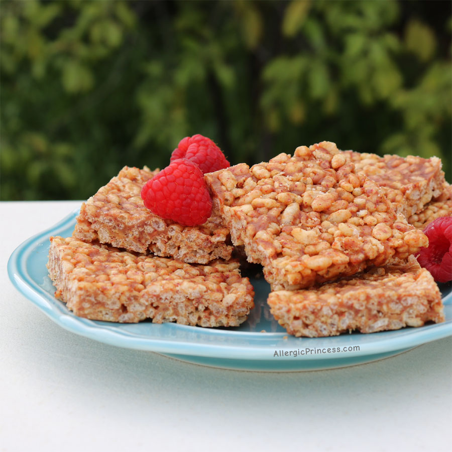 raspberry soy butter rice crispy treats nut free dairy free