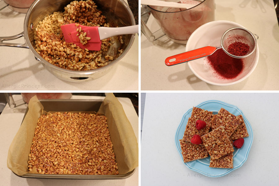 nut free | dairy free | raspberry soy butter rice crispy treats