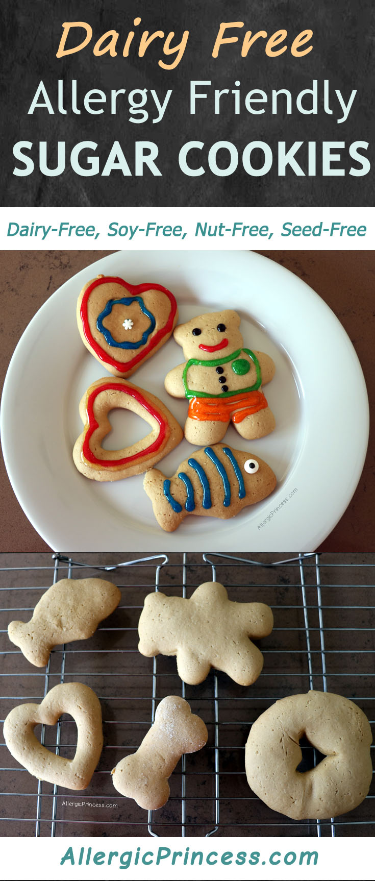 This dairy free sugar cookie recipe makes the perfect dough. Easy to roll out and cut. Delicious and fun to decorate!