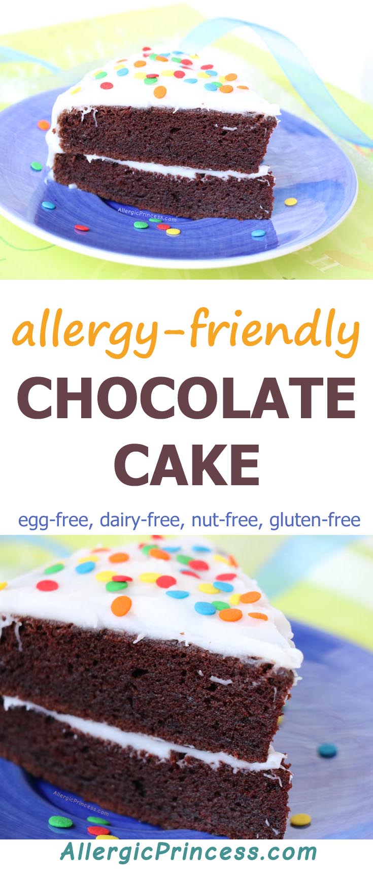 Whether it’s time for a smash cake or a birthday cake for any age, this egg-free dairy-free nut-free gluten-free CHOCOLATE CAKE is sure to hit the spot. 